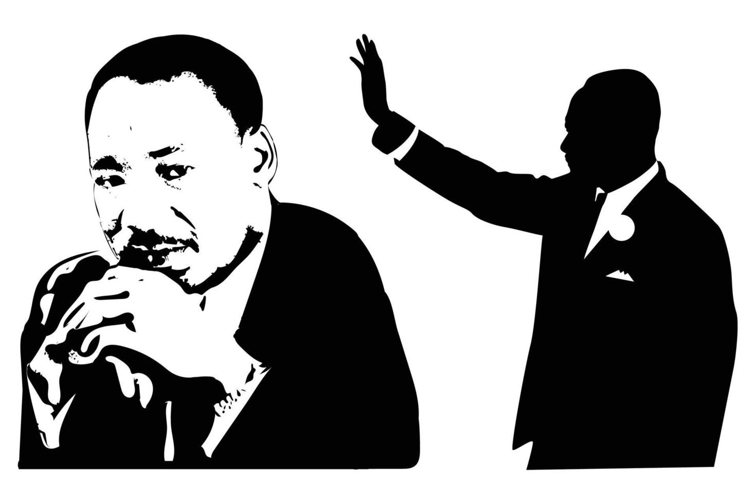 Martin Luther King jr. jour. portrait vectoriel dessiné à la main en noir et blanc, le chef de l'homme noir dans le style d'encre dessiné fait pour l'illustration éditoriale.