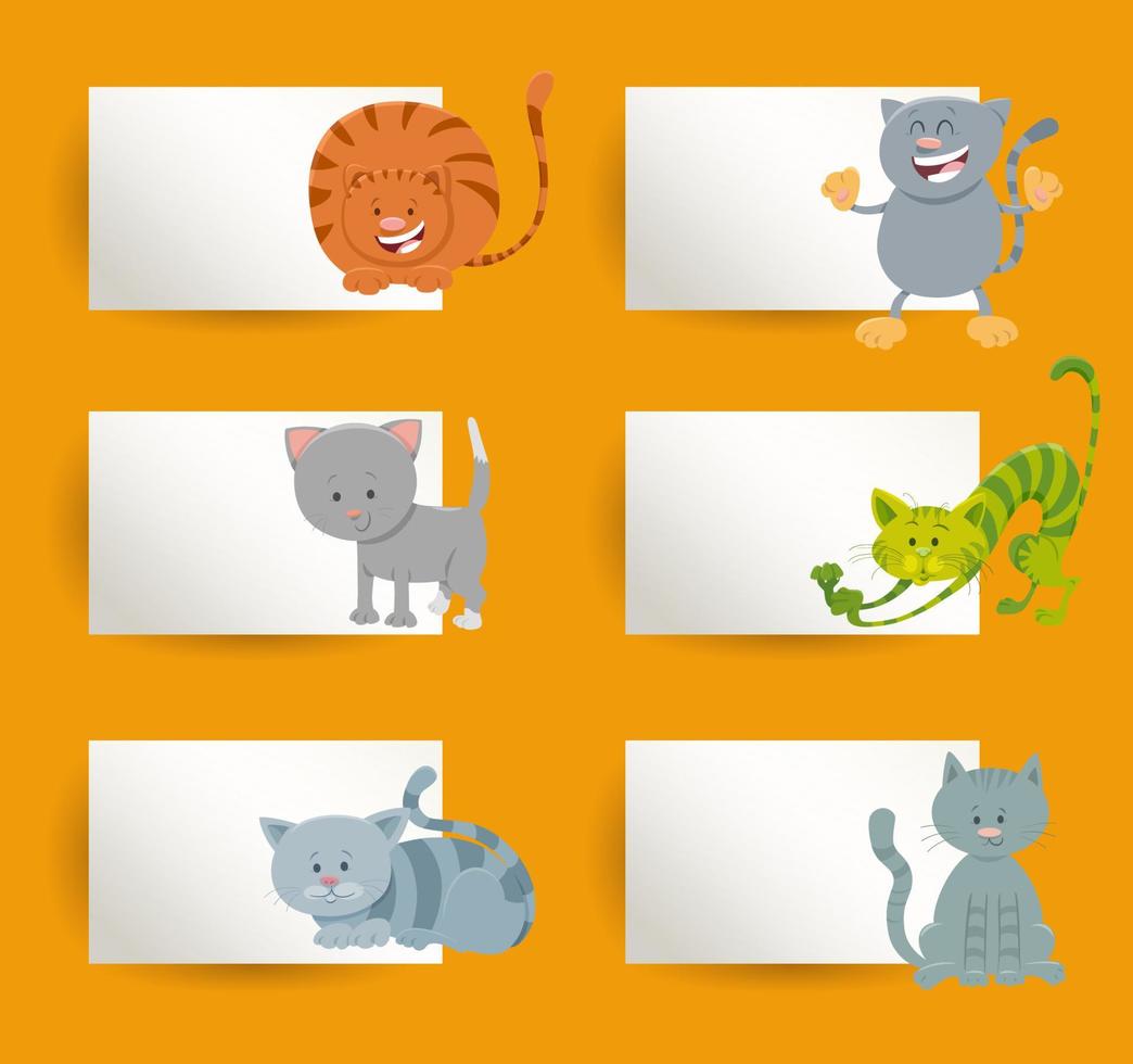 conception de cartes avec des chats ou des chatons de dessin animé vecteur