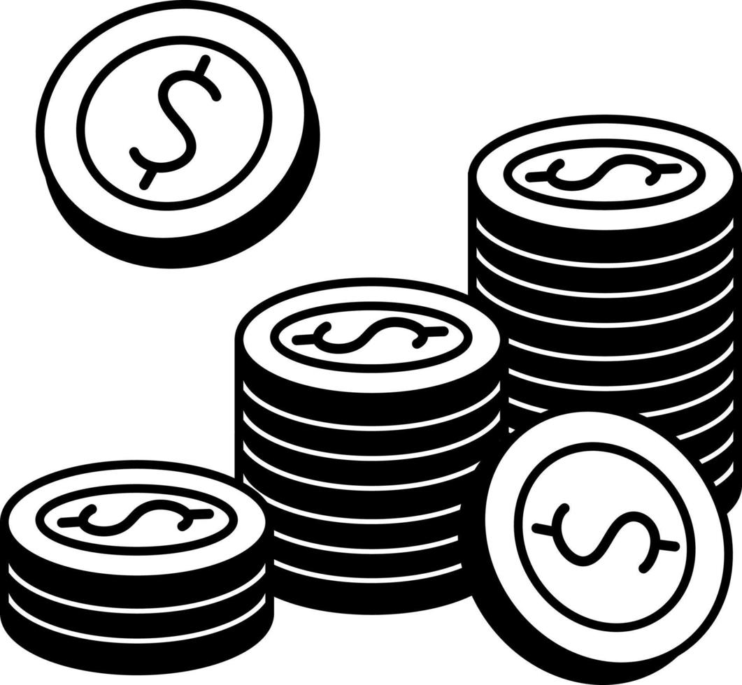 pile de pièces de monnaie argent comptant entreprise financier commerce banque illustration semi-solide noir et blanc vecteur