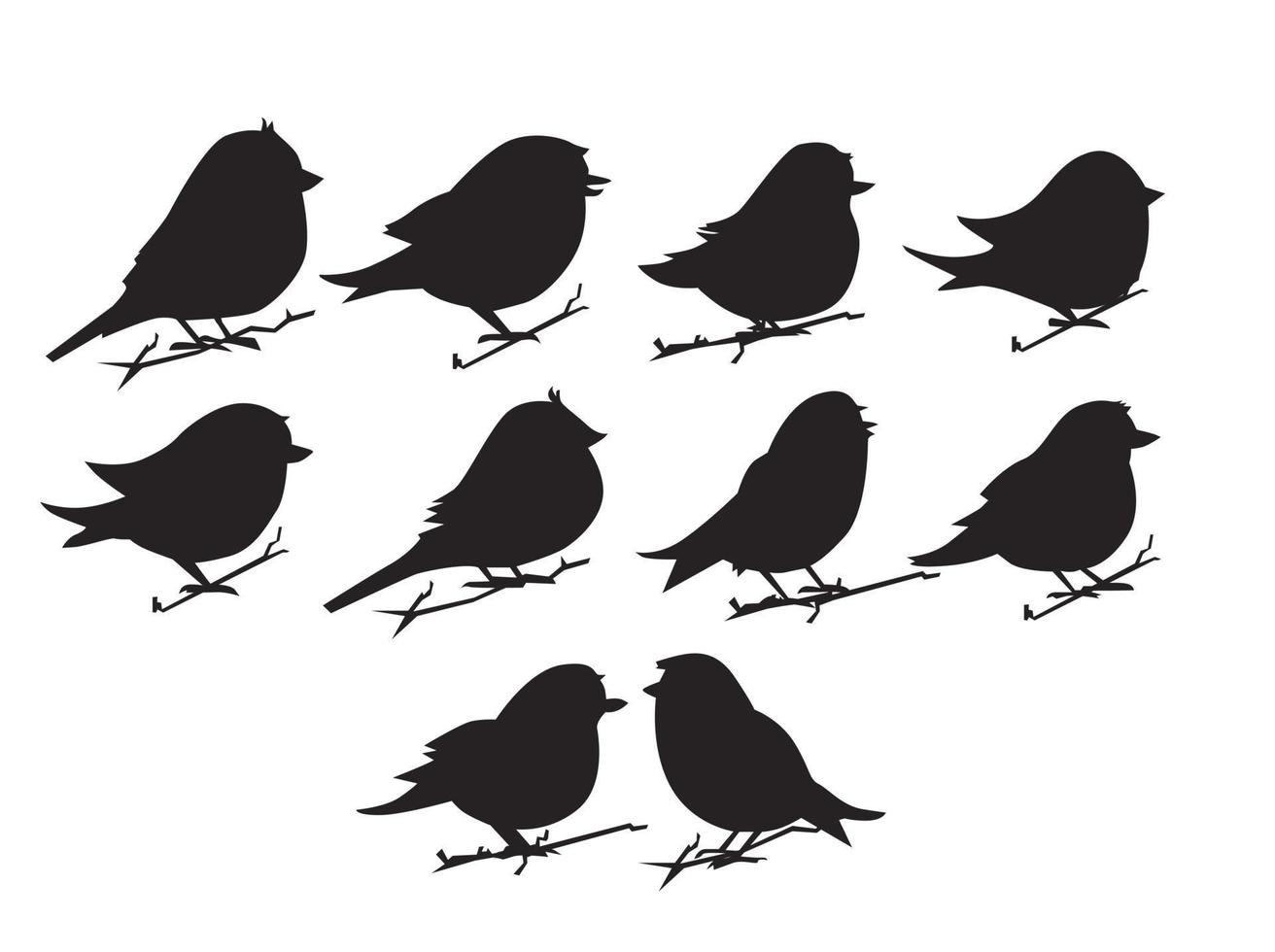 ensemble d'images vectorielles de sillhouette d'oiseau dans un style plat divers styles et formes sont perchés sur une branche, vecteur d'oiseau plat isolé sur fond blanc