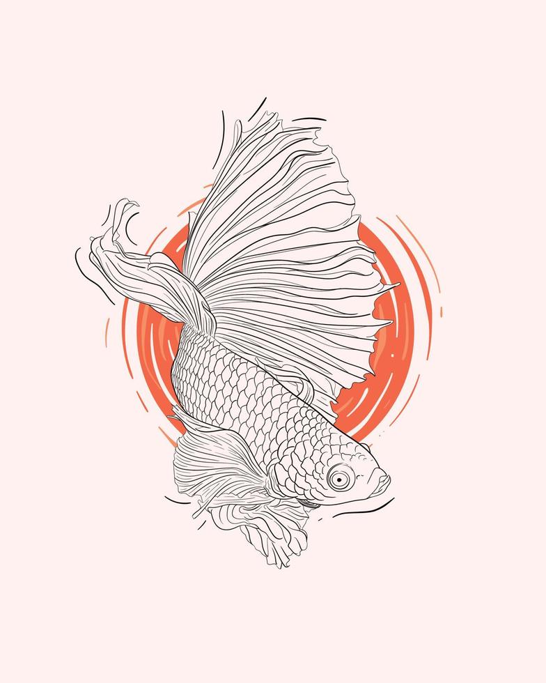 illustration d'art de tatouage de poisson combattant vecteur