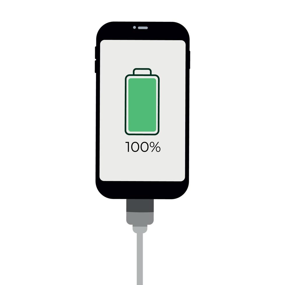 une batterie de smartphone complètement chargée. smartphone avec indicateur de niveau de batterie et connexion usb. infographie vectorielle. vecteur