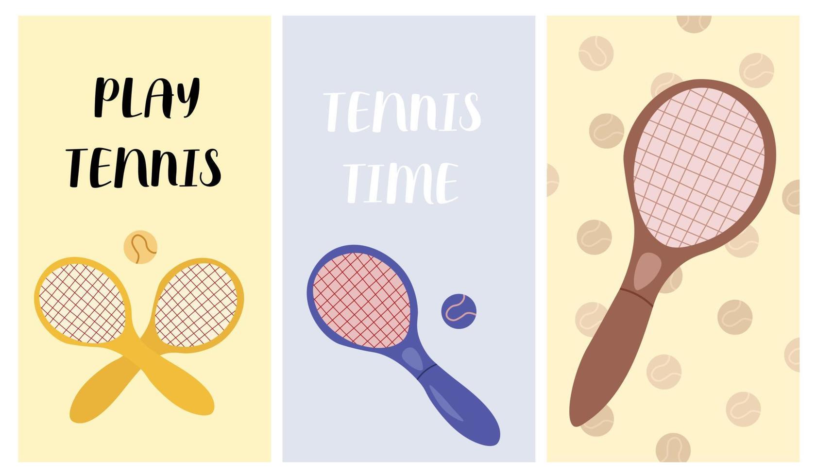 cartes postales et bannières de tournoi de tennis de différentes couleurs. cartes d'illustrations de style sport doodle avec des raquettes de tennis. vecteur