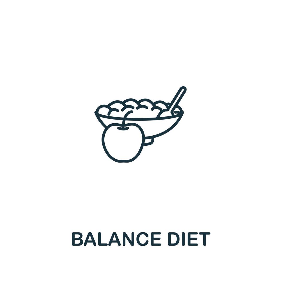 équilibrer l'icône de l'alimentation de la collection de soins aux personnes âgées. symbole de régime d'équilibre d'élément de ligne simple pour les modèles, la conception Web et les infographies vecteur