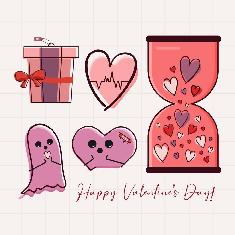 collections d'éléments de doodle saint valentin en illustration plate vecteur