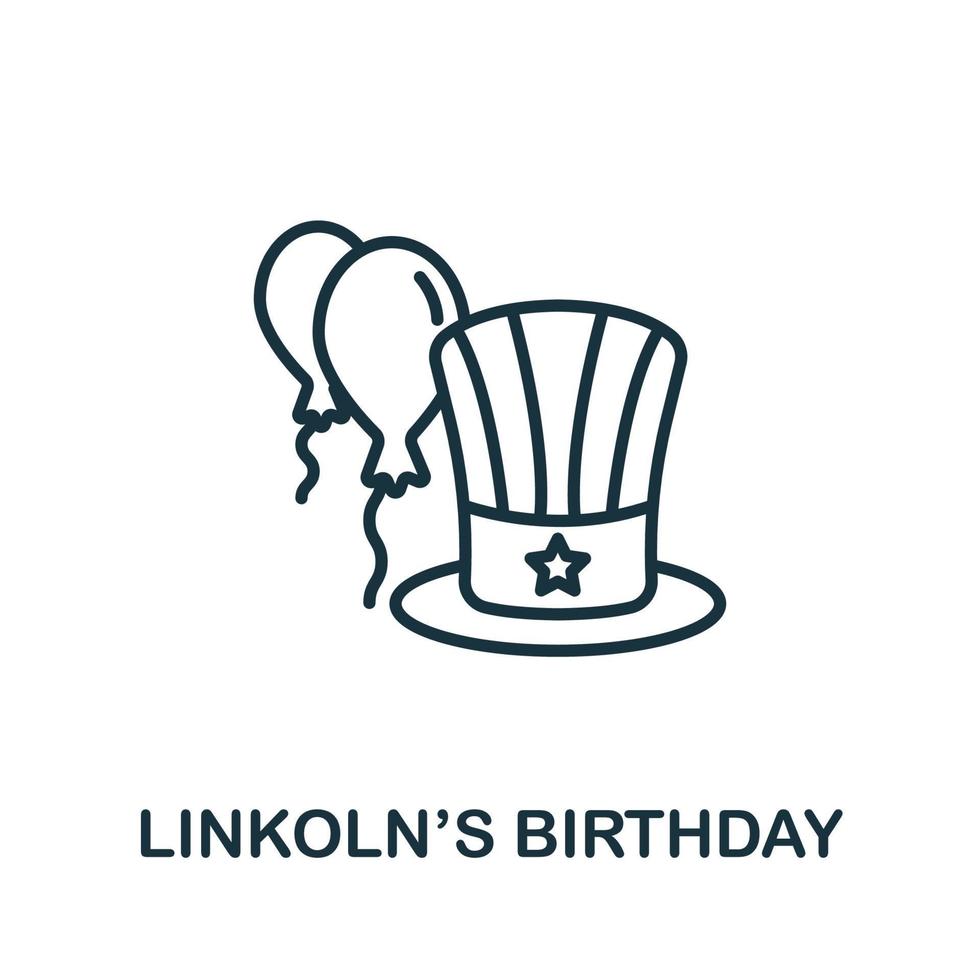 icône d'anniversaire de lincoln de la collection de vacances. icône d'anniversaire de lincoln en ligne simple pour les modèles, la conception Web et les infographies vecteur