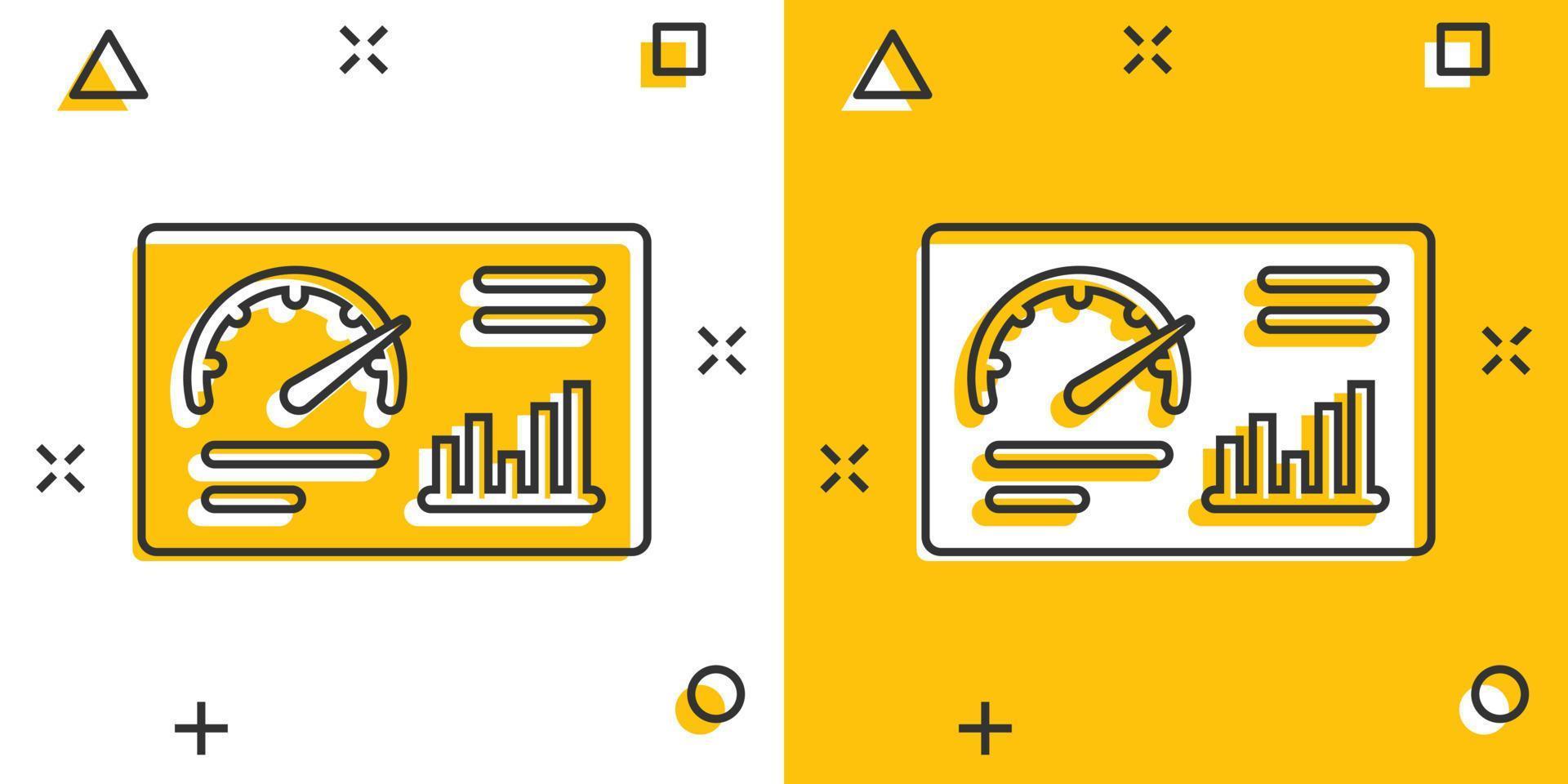 icône de tableau de bord dans le style comique. illustration vectorielle de dessin animé analyseur financier sur fond blanc isolé. concept d'entreprise d'effet splash d'algorithme de performance. vecteur