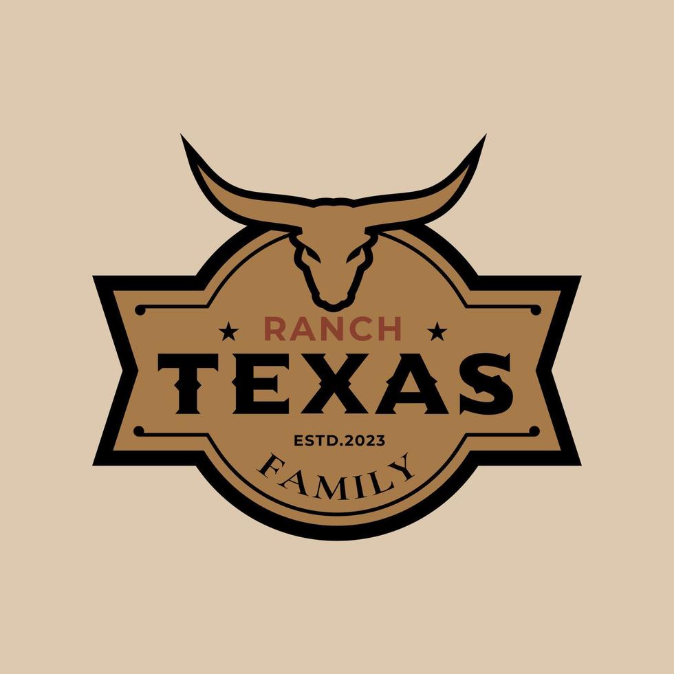 ranch familial rétro vintage du texas longhorn, bovins de taureaux de l'état de l'ouest. emblème de conception de logo d'étiquette vintage de vecteur