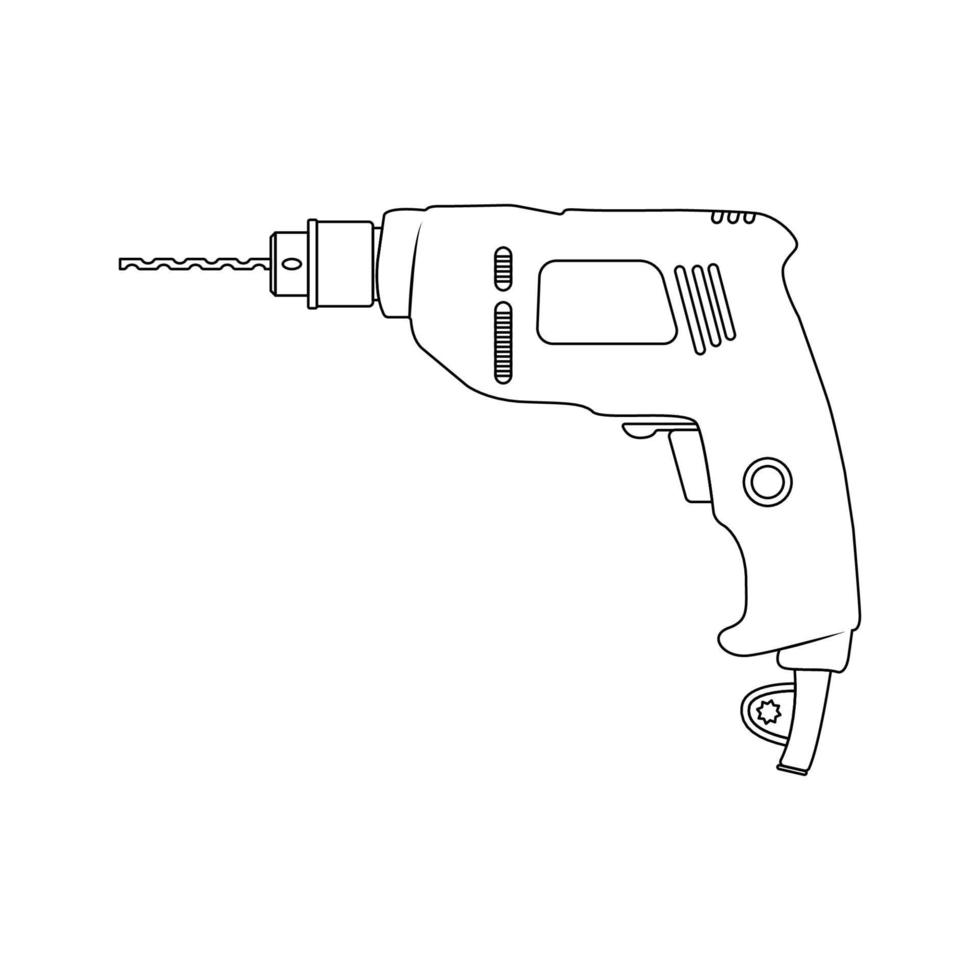 illustration de l'icône de contour de perceuse à main sur fond blanc isolé vecteur