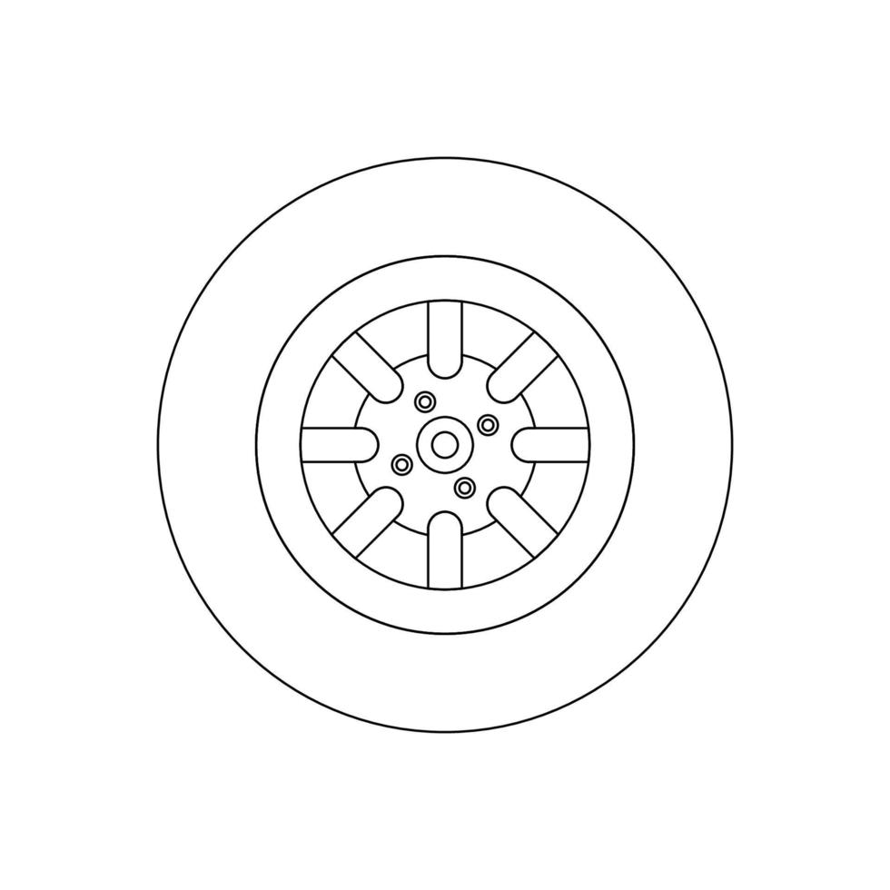 illustration de l'icône de contour de roue sur fond blanc isolé vecteur