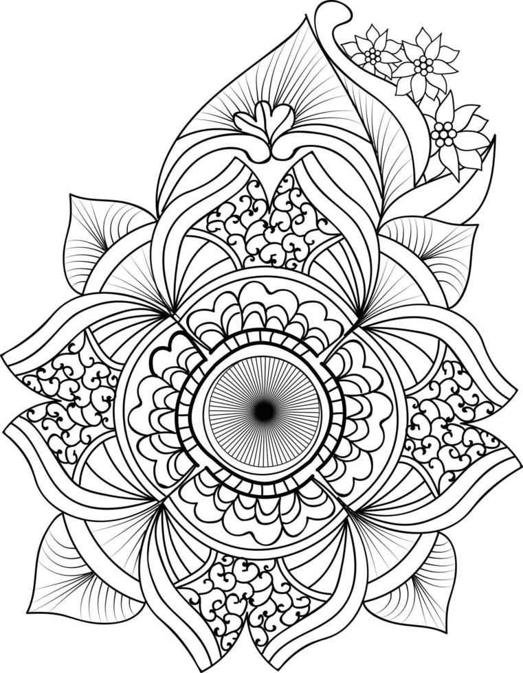 tatouage de fleur de doodle, illustration de croquis de vecteur noir et blanc de bouquet d'ornement floral, simplicité, embellissement, élément de conception d'enchevêtrement zen de carte de coloriage d'impression isolé sur blanc.