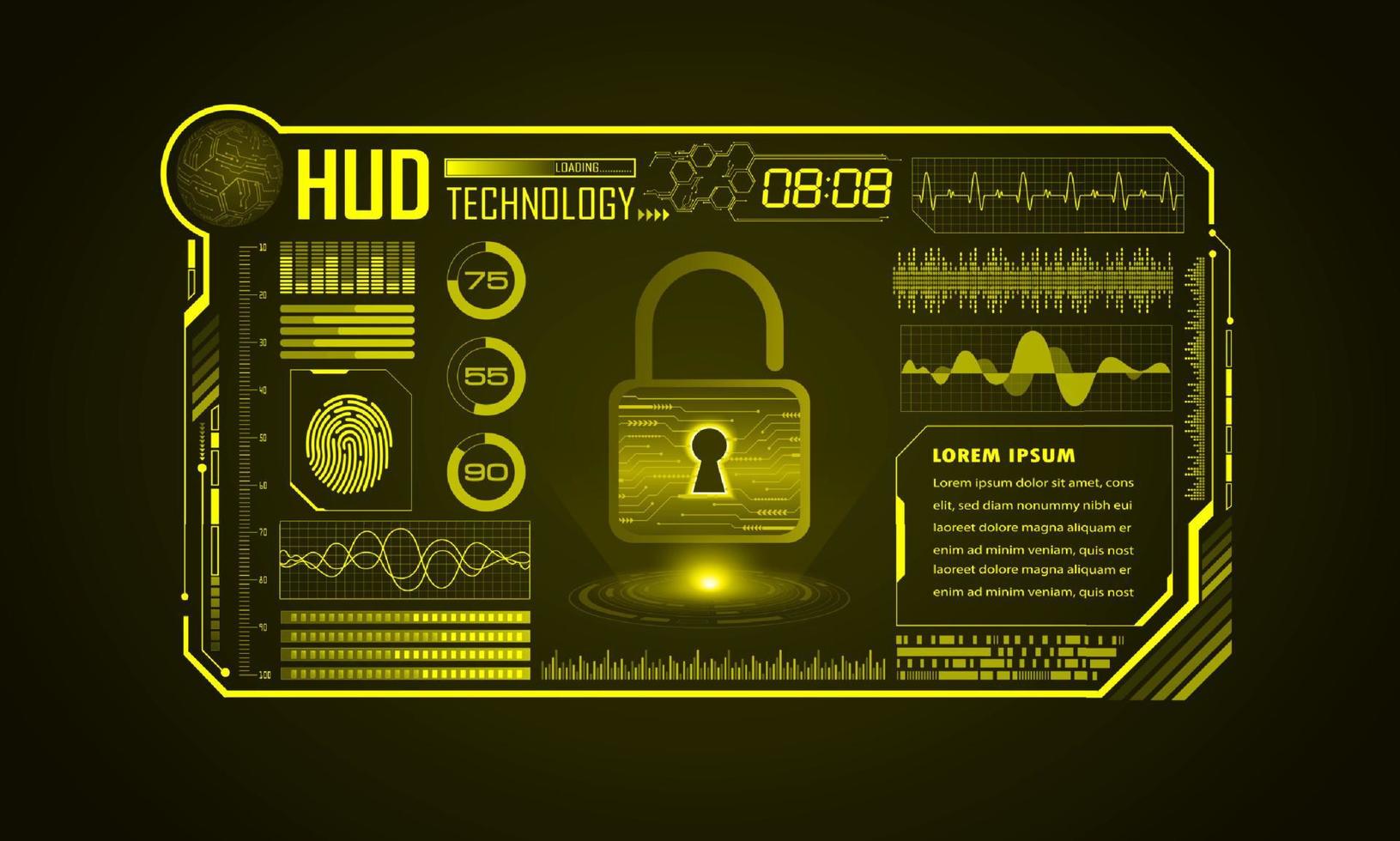 fond décran de technologie hud moderne avec cadenas vecteur