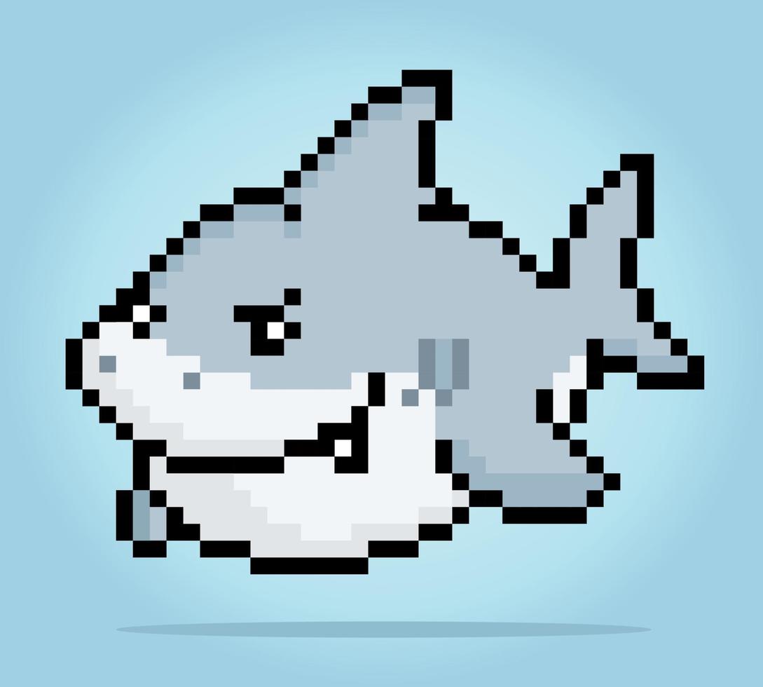 8 pixels de requin. animal pour les jeux d'actifs et les motifs de point de croix dans les illustrations vectorielles. vecteur
