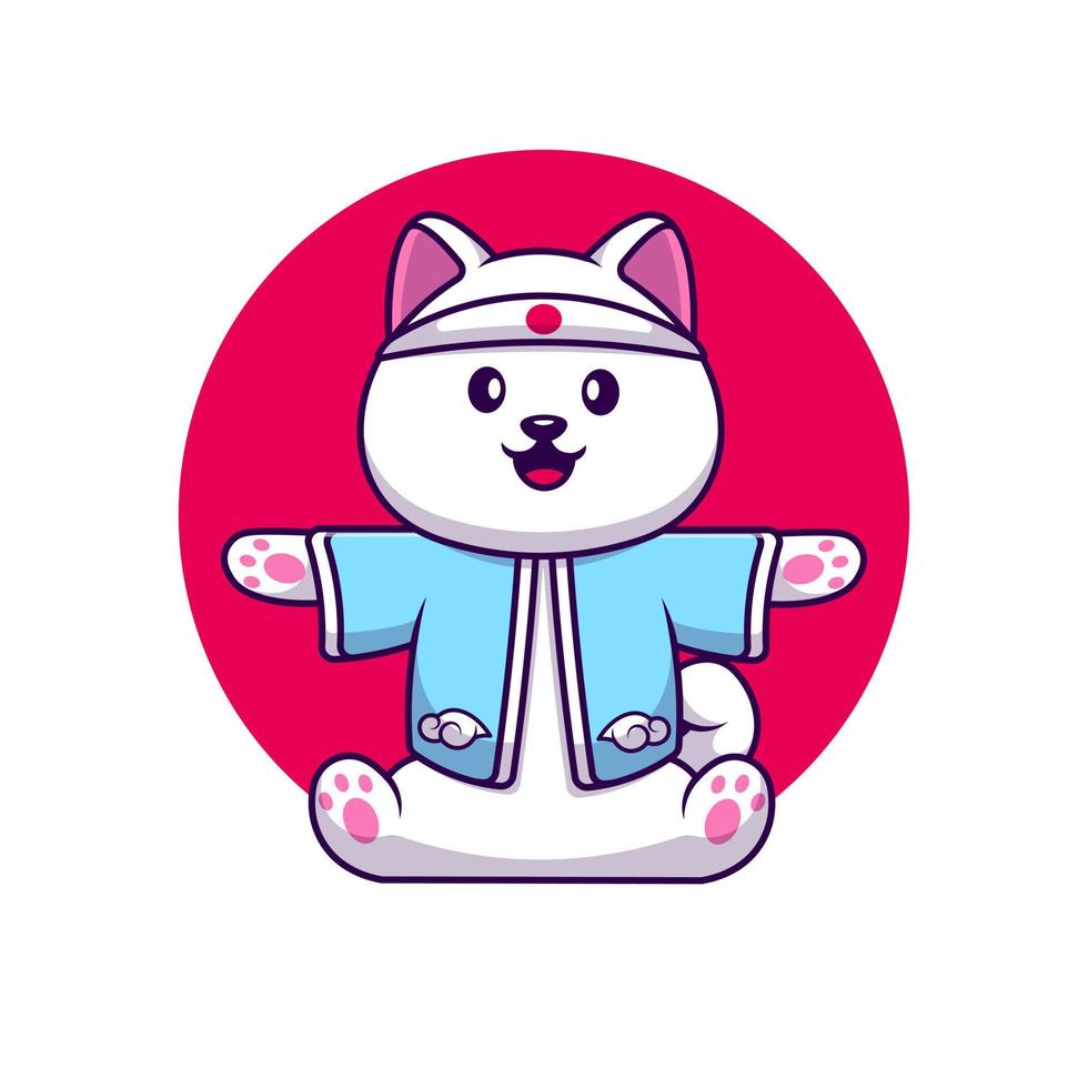 chien spitz mignon portant illustration d'icônes vectorielles de dessin animé costume japonais. concept de dessin animé plat. adapté à tout projet créatif. vecteur