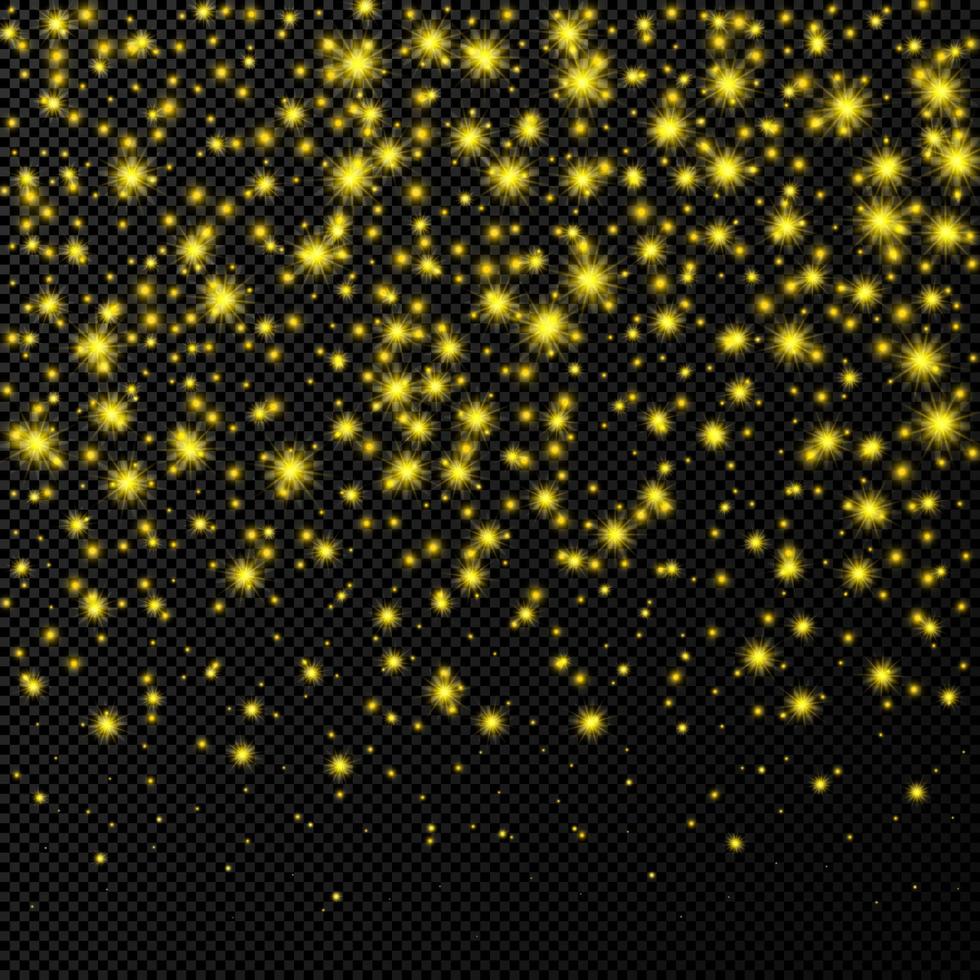 fond d'or avec des étoiles et des étincelles de poussière isolées. effet de lumière brillant de noël magique de célébration. illustration vectorielle. vecteur