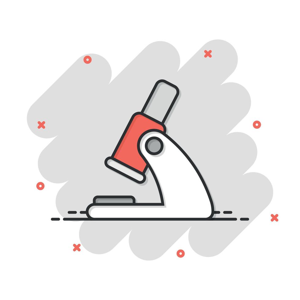 icône de microscope dans le style comique. illustration de vecteur de dessin animé de loupe de laboratoire sur fond isolé. concept d'entreprise de signe d'effet d'éclaboussure d'instrument de biologie.