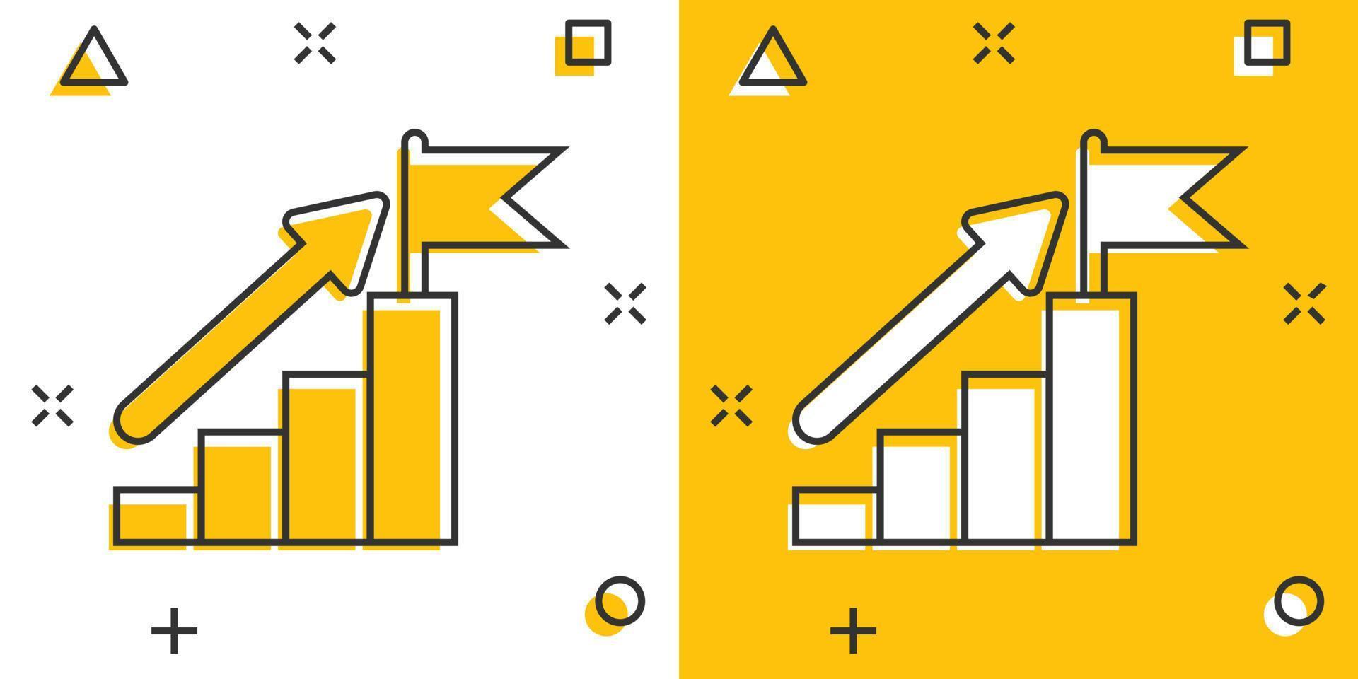 escalier avec icône de drapeau de finition dans le style comique. illustration de vecteur de dessin animé de défi de leadership sur fond blanc. concept d'entreprise d'effet d'éclaboussure de croissance de carrière.