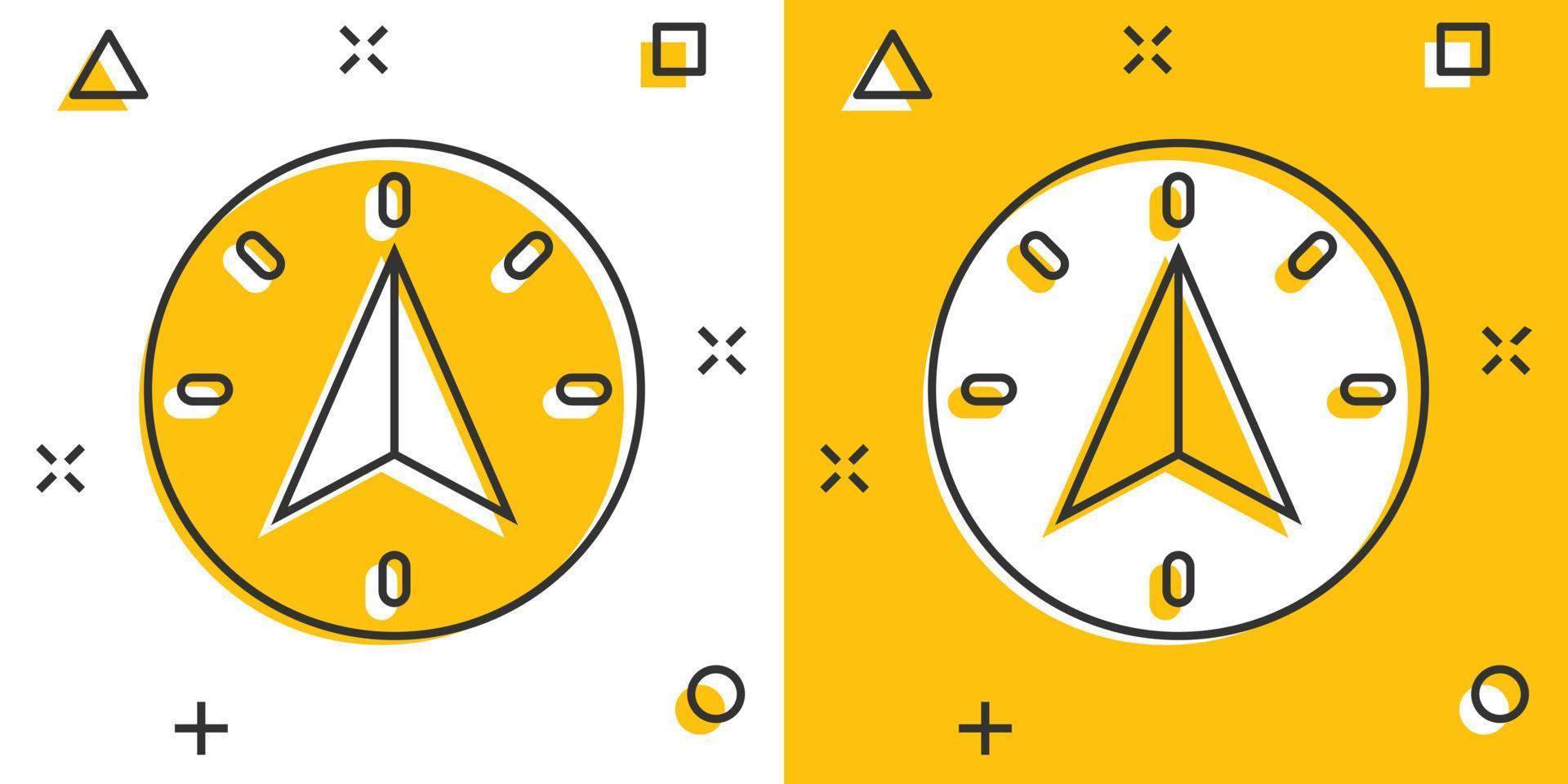 icône boussole dans le style comique. illustration vectorielle de dessin animé d'équipement de navigation sur fond blanc isolé. concept d'entreprise d'effet d'éclaboussure de direction de voyage. vecteur