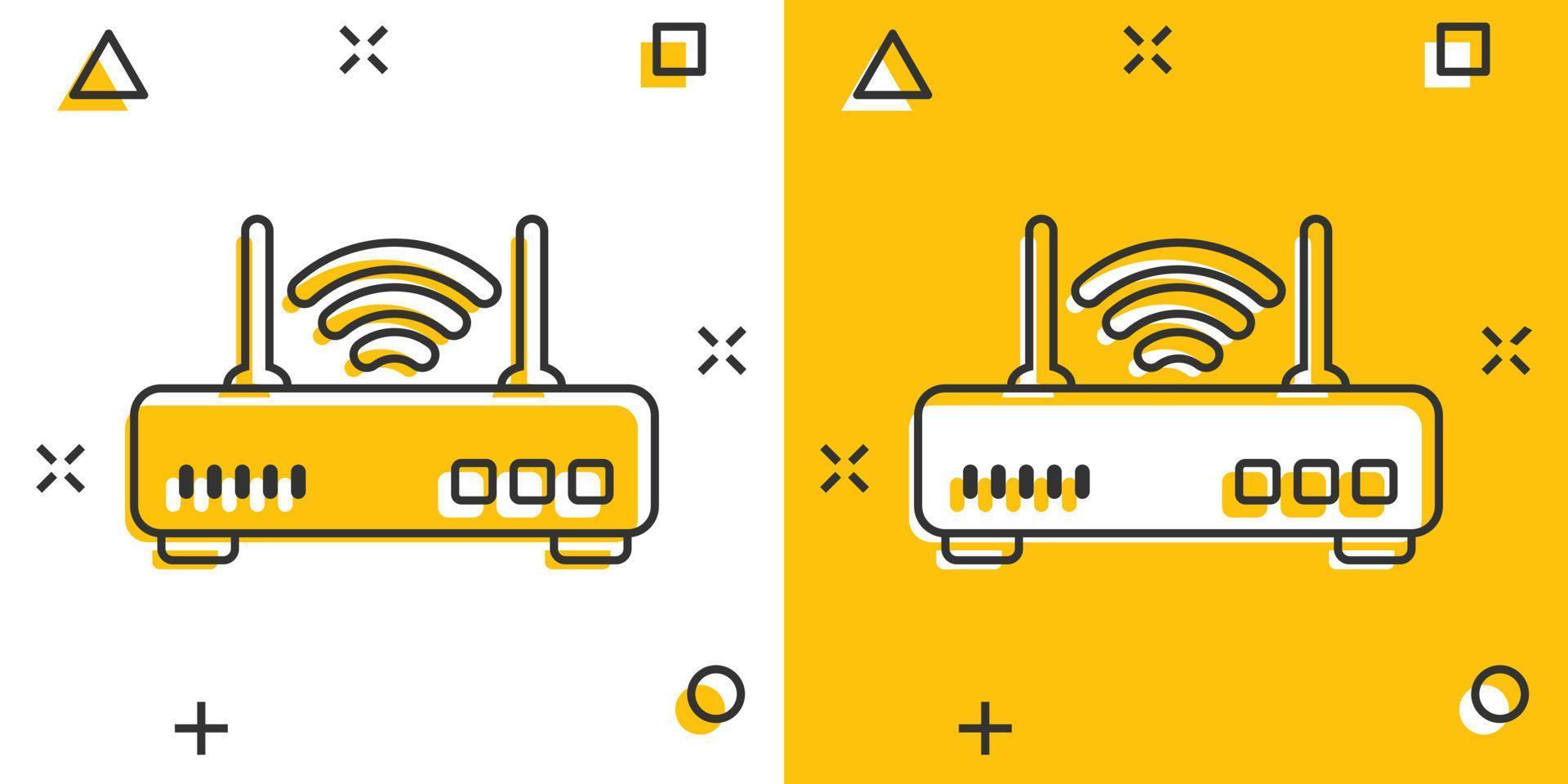 icône de routeur wifi dans le style comique. illustration de vecteur de dessin animé à large bande sur fond blanc isolé. concept d'entreprise d'effet d'éclaboussure de connexion internet.