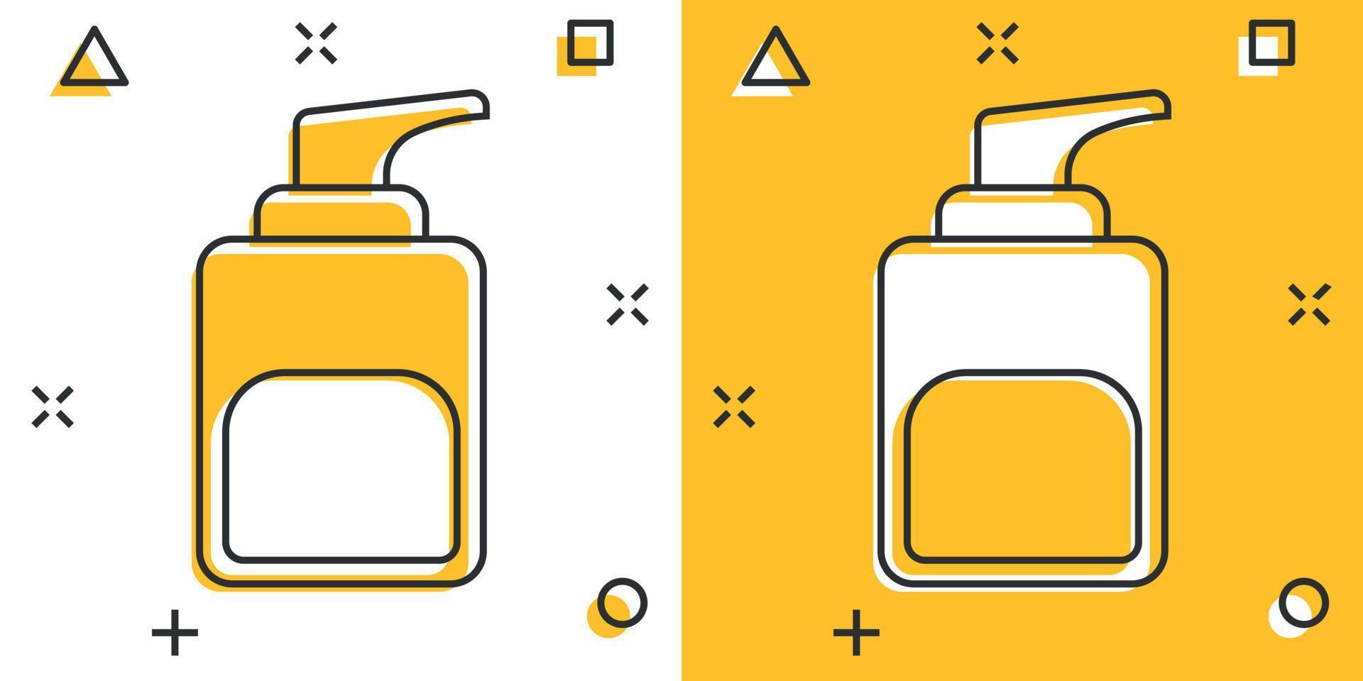 icône de désinfectant pour les mains dans le style comique. illustration de vecteur de dessin animé de bouteille antiseptique sur fond isolé. désinfecter le concept d'entreprise de signe d'effet d'éclaboussure de gel.