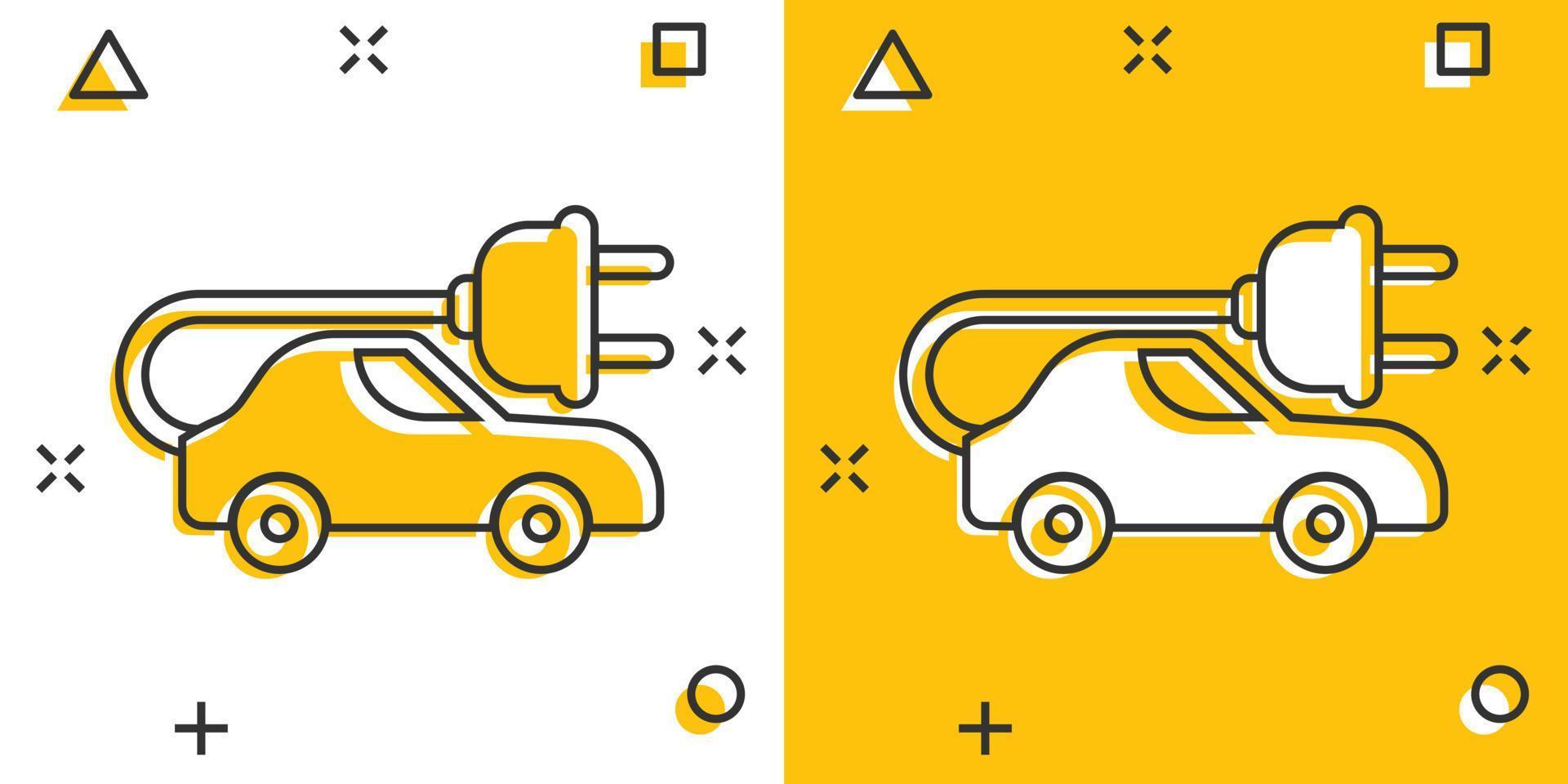 icône de voiture électrique dans le style comique. illustration de vecteur de dessin animé électro auto sur fond blanc isolé. concept d'entreprise d'effet d'éclaboussure de transport écologique.