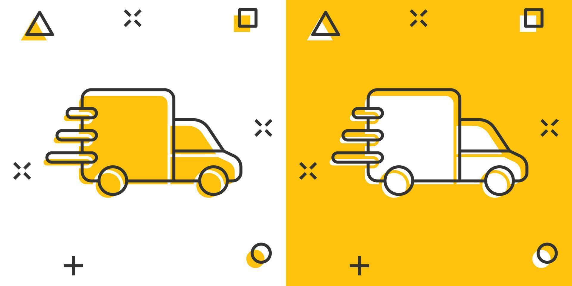 icône de camion dans le style comique. illustration de vecteur de dessin animé de livraison automatique sur fond blanc isolé. concept d'entreprise d'effet d'éclaboussure d'automobile de camion.