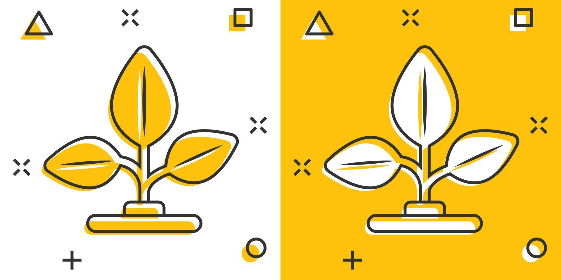 icône de feuille dans le style comique. illustration de vecteur de dessin animé de plante sur fond blanc isolé. fleur splash effet signe concept d'entreprise.