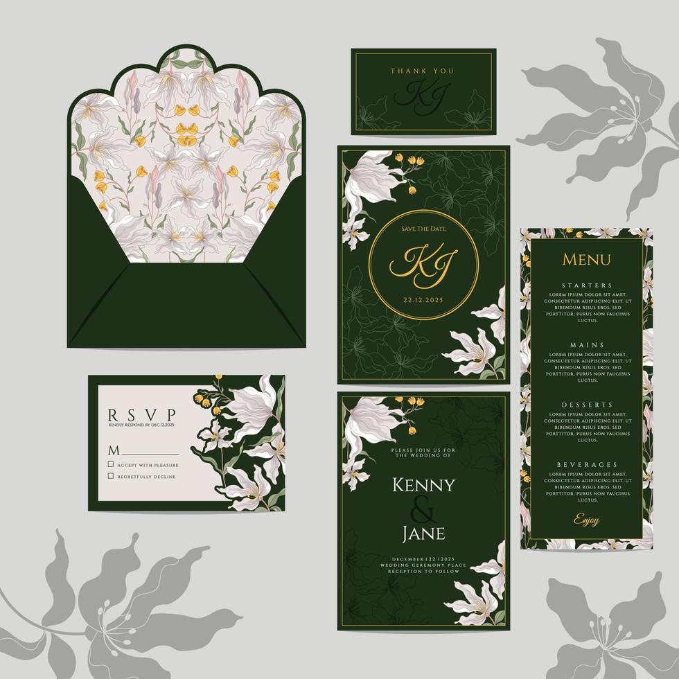 ensemble de modèle d'invitation de mariage floral élégant vecteur