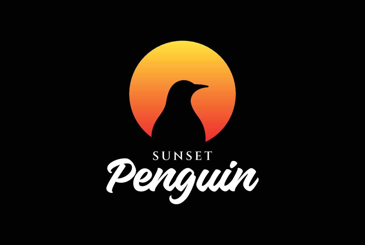 soleil coucher de soleil lever du soleil pingouin oiseau silhouette sur fond noir logo icône illustration vecteur