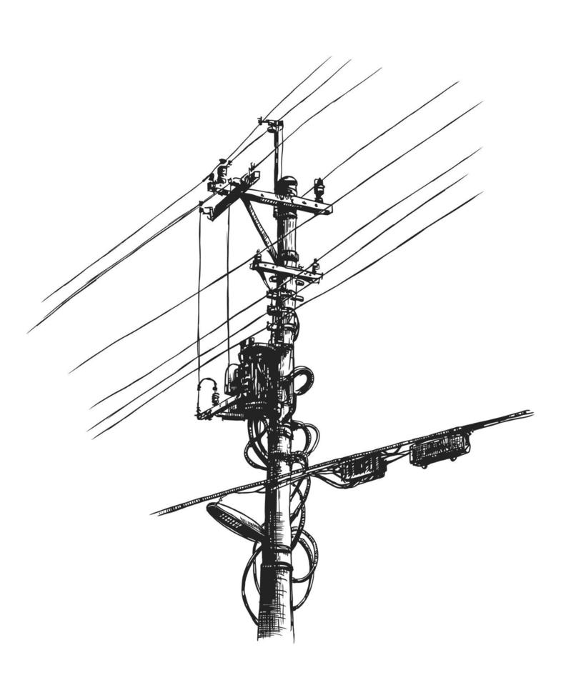 silhouette noire de la ligne électrique, illustration vectorielle vecteur