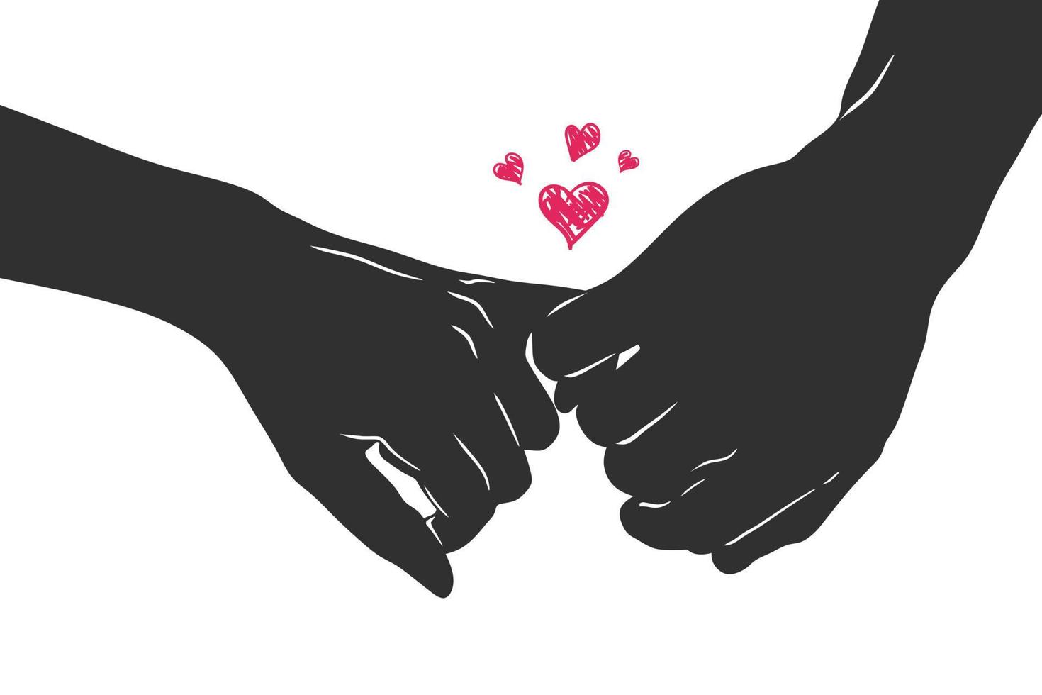 un couple d'amoureux se tenant affectueusement la main. silhouette vecteur
