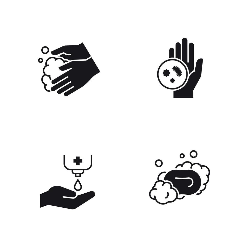 ensemble d'icônes d'hygiène des mains. noir sur fond blanc vecteur