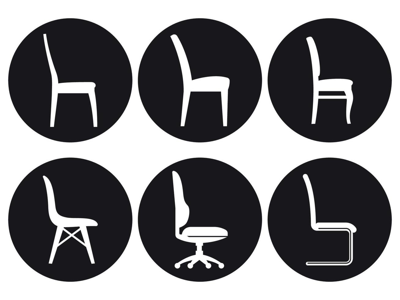 jeu d'icônes de chaise. blanc sur fond noir vecteur