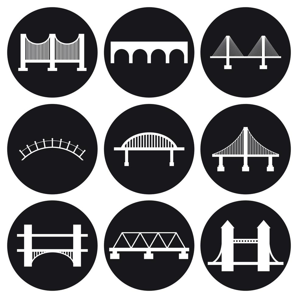 jeu d'icônes de ponts. blanc sur fond noir vecteur