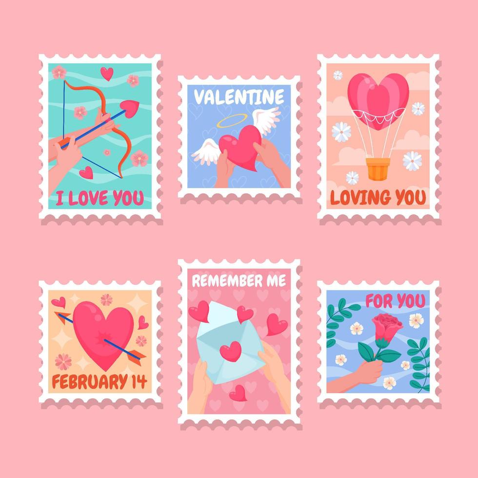 ensemble de collection d'autocollants de timbres de la saint-valentin vecteur