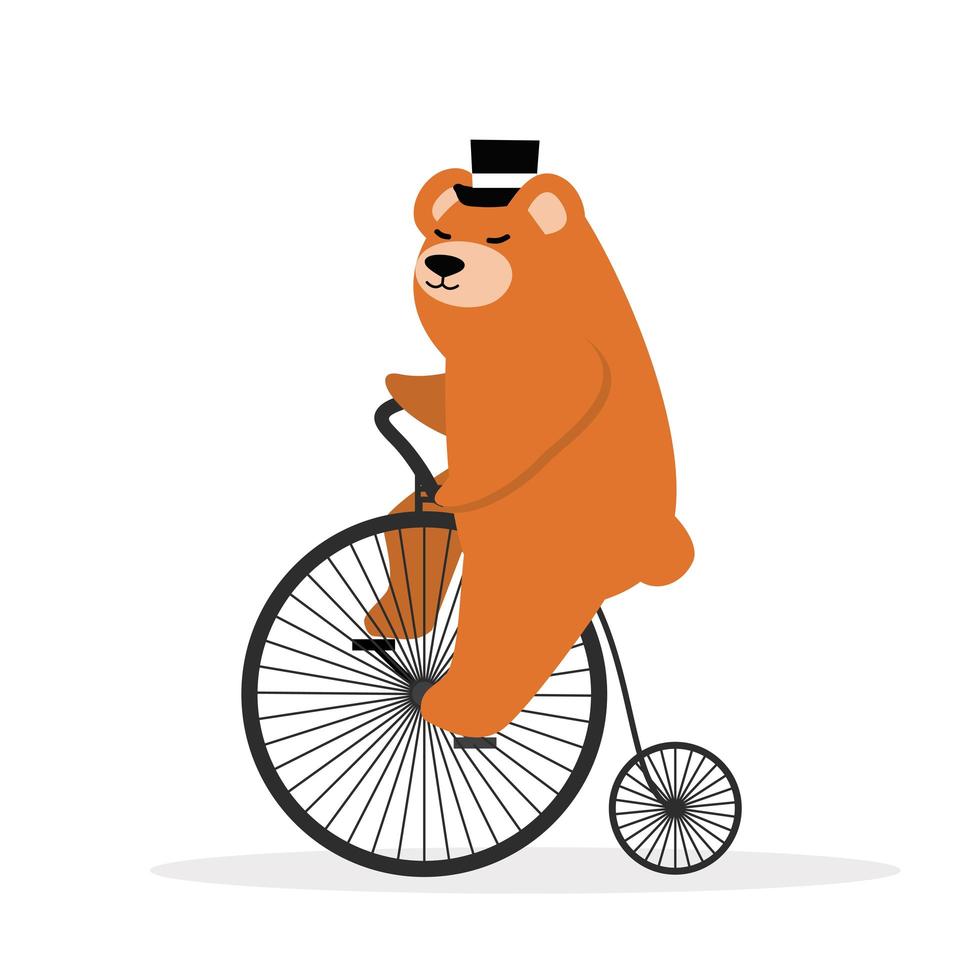 ours avec chapeau haut de forme sur un vélo rétro vecteur