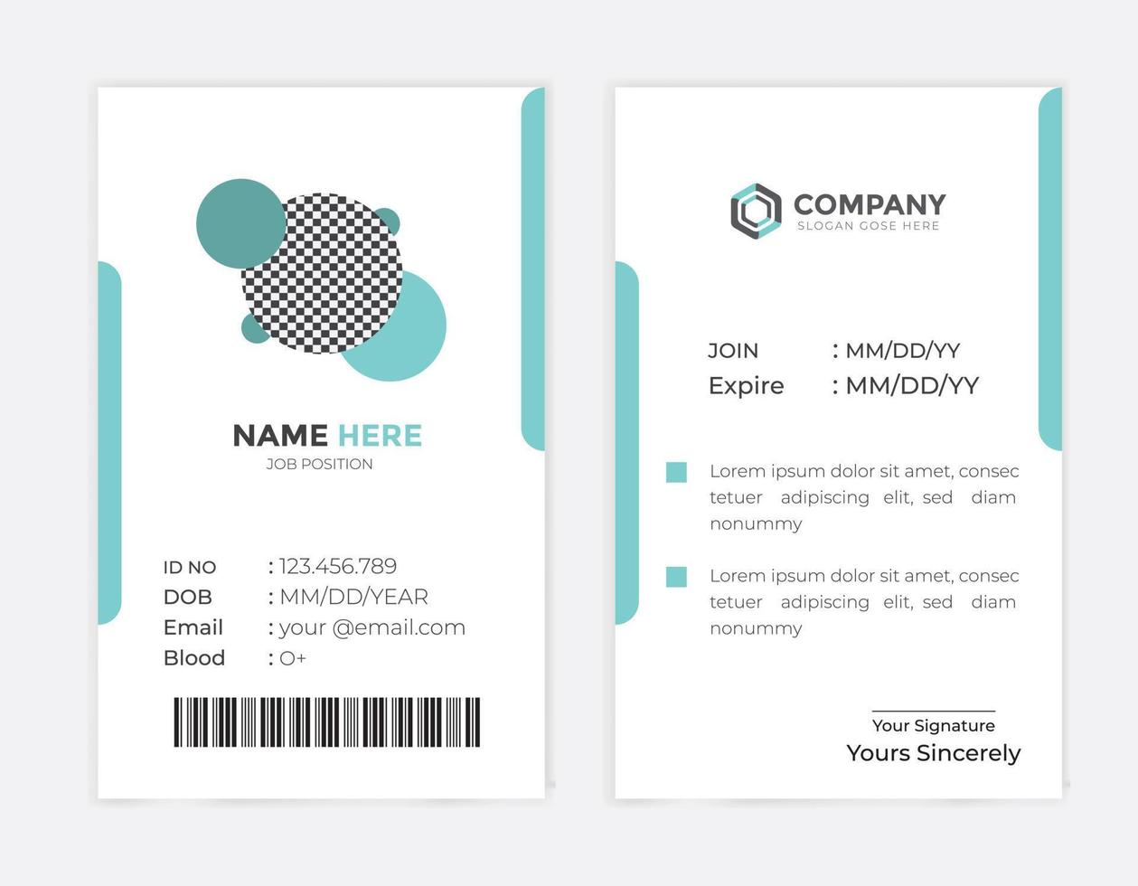 modèle de carte d'identité d'employé d'entreprise moderne et créatif vecteur