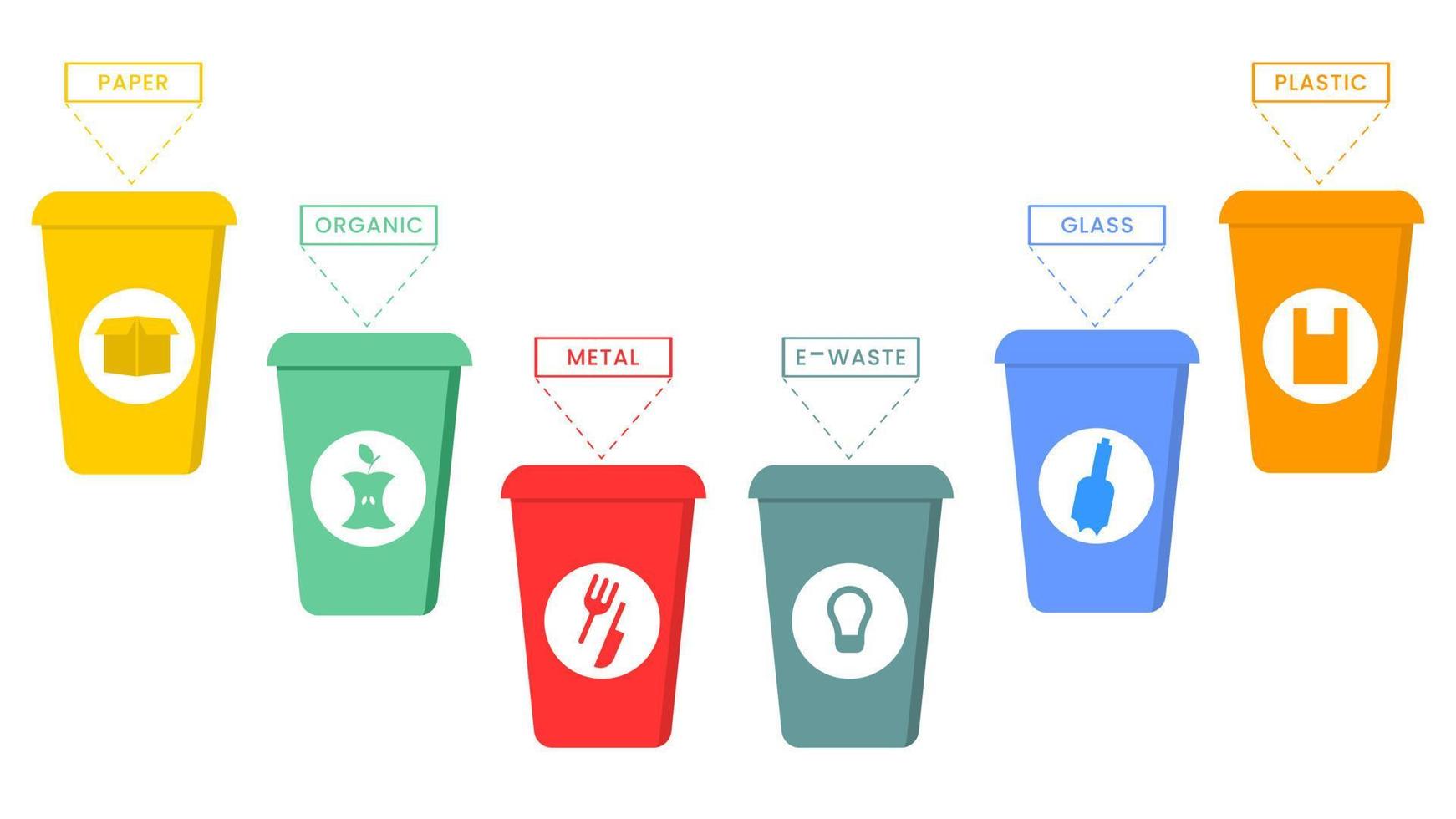 poubelles avec icônes de déchets. concept de tri des déchets. élément d'infographie vecteur