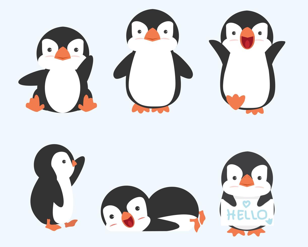 mignon petit pingouin pose collection de vecteurs vecteur