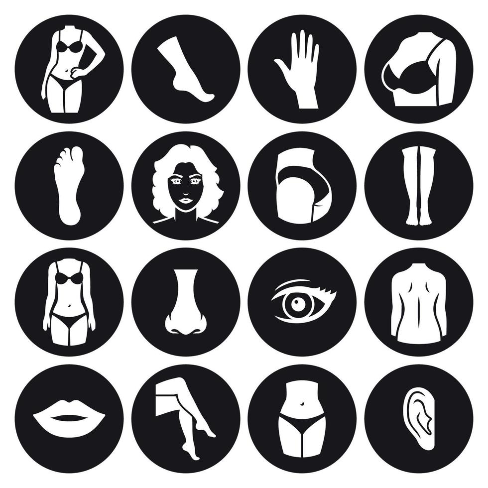 icônes de parties du corps humain. blanc sur fond noir vecteur