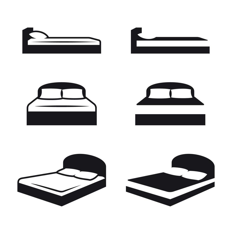 jeu d'icônes de lit. noir sur fond blanc vecteur