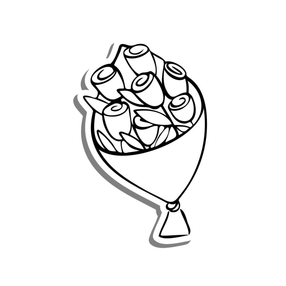 doodle ligne bouquet de roses sur silhouette blanche et ombre grise. illustration vectorielle thème de la saint-valentin pour la décoration ou tout design. vecteur