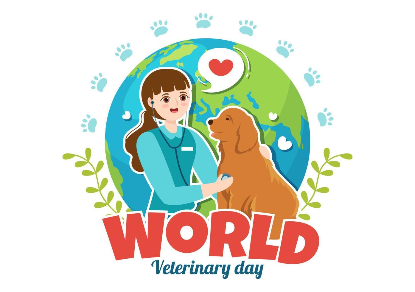 journée mondiale vétérinaire le 29 avril illustration avec médecin et animaux mignons chiens ou chats en dessin animé plat dessinés à la main pour les modèles de page de destination vecteur