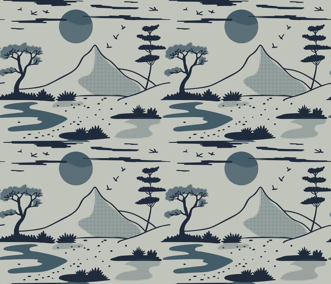 modèle sans couture avec paysage japonais. fond sans fin minimaliste oriental. vecteur