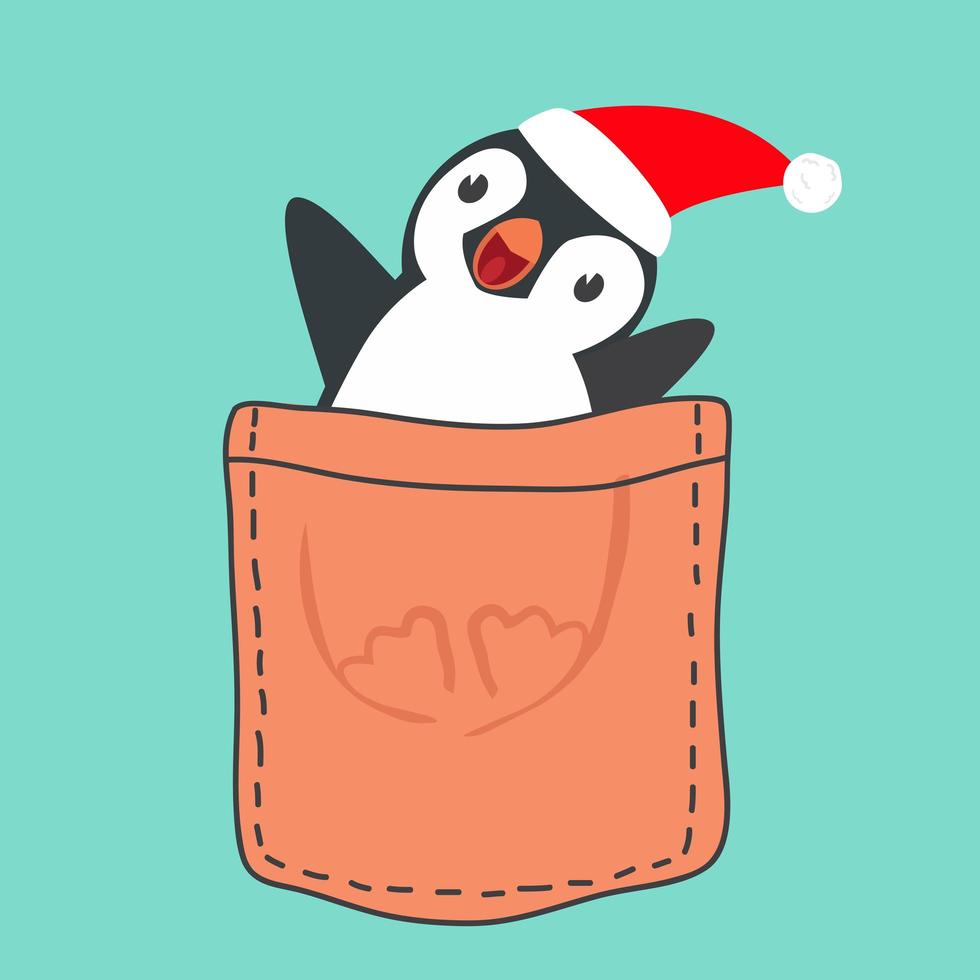 pingouin avec bonnet de noel dans la poche vecteur