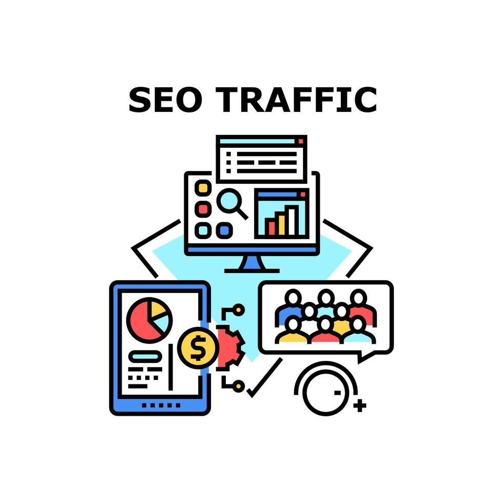 illustration de couleur de concept de vecteur de trafic seo