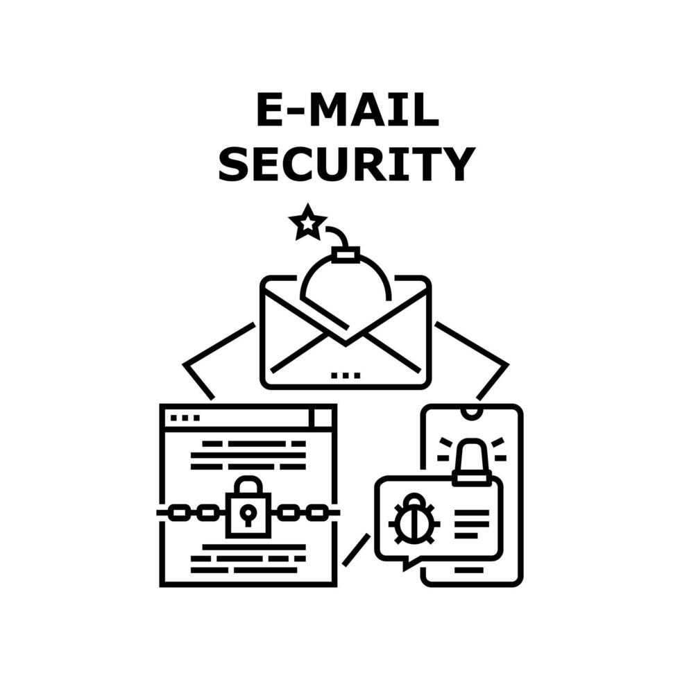 illustration noire de concept de vecteur de sécurité e-mail