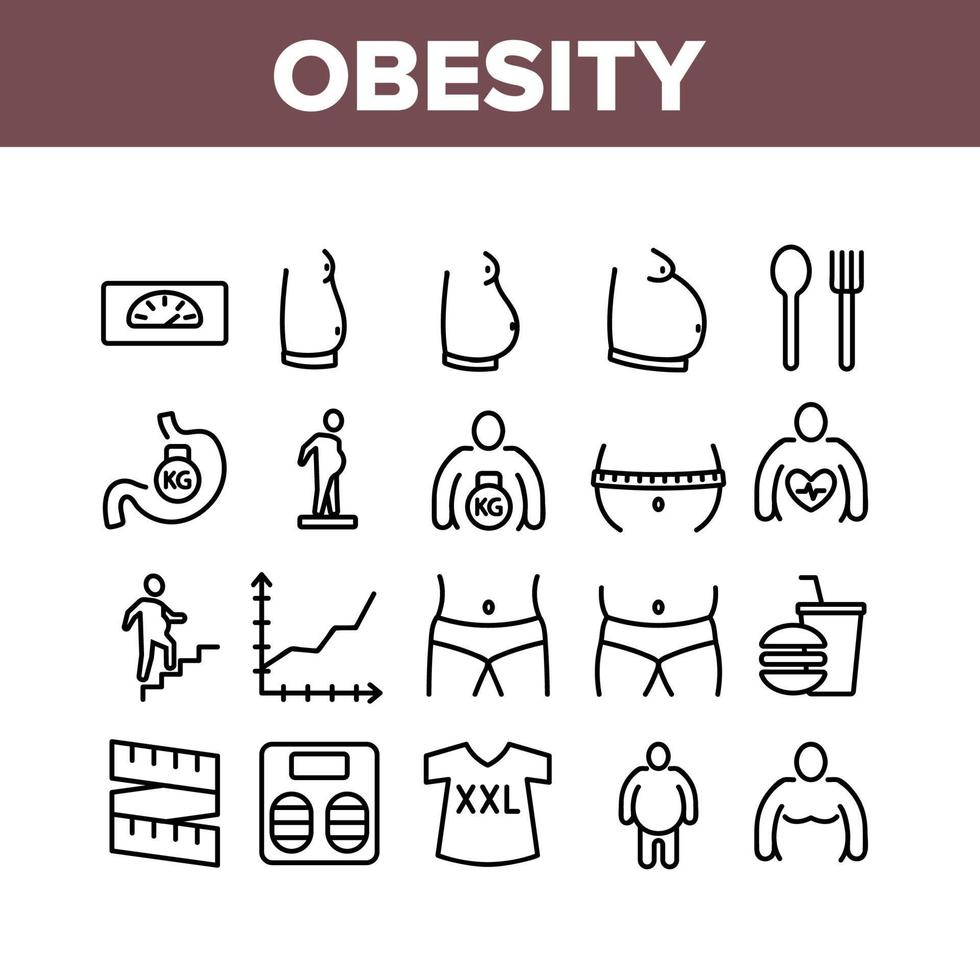 icônes de collecte d'obésité et de surpoids définies vecteur
