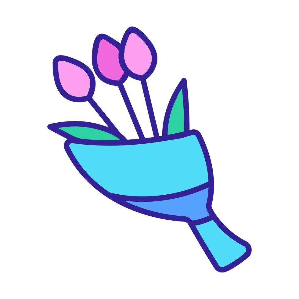un bouquet de vecteur d'icône de trois tulipes. illustration de symbole de contour isolé
