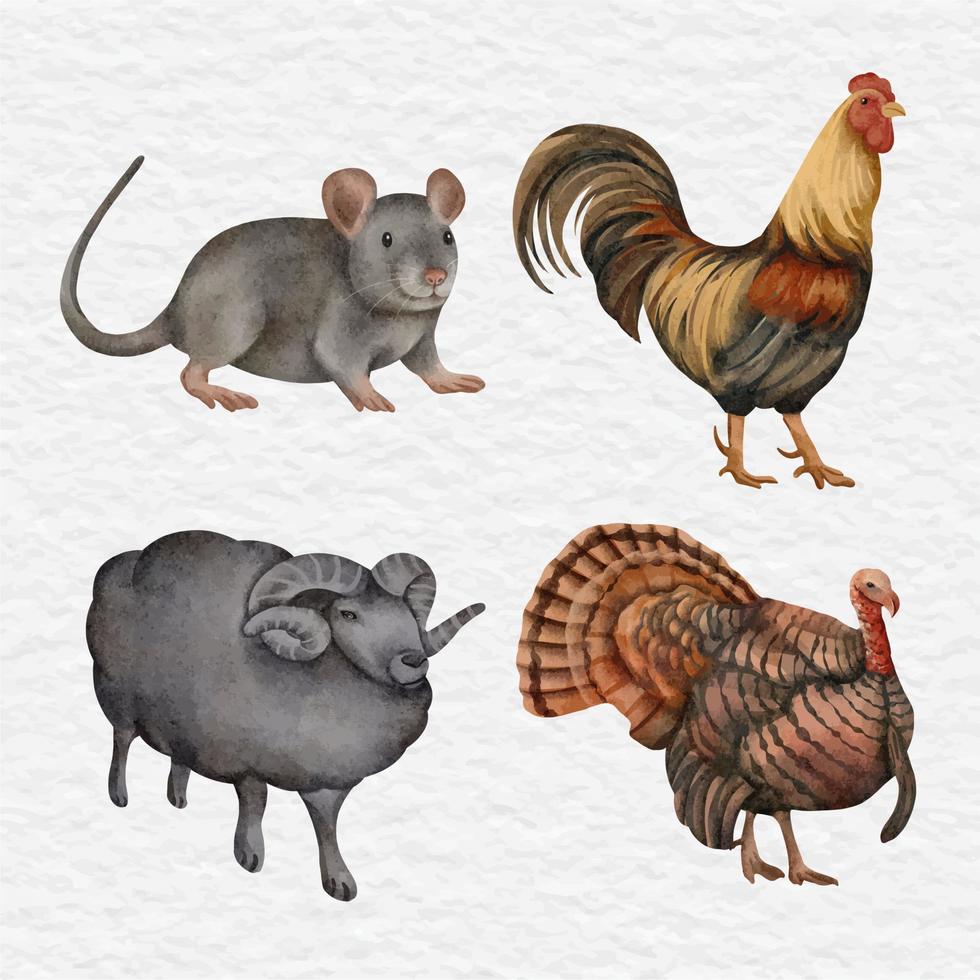 aquarelle animal sauvage clip art ferme collection ensemble vecteur